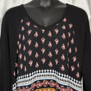 Weekend Suzanne Betro Top WaffleKnit Floral V Neck Drop Shoulder Women’s 3X